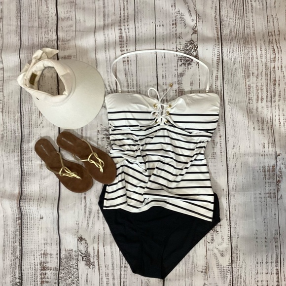 345. Ralph Lauren White & Blue Tankini Top NWT Size 16 - Picture 5 of 6